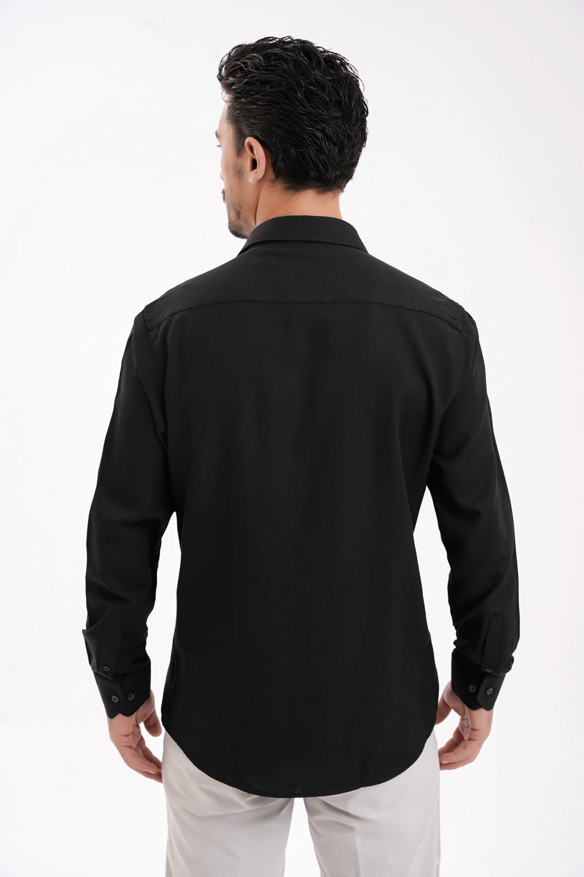 YİGİTTEKİN Kravat Yaka Slim Fit Oxford Gömlek Siyah - Görsel 2