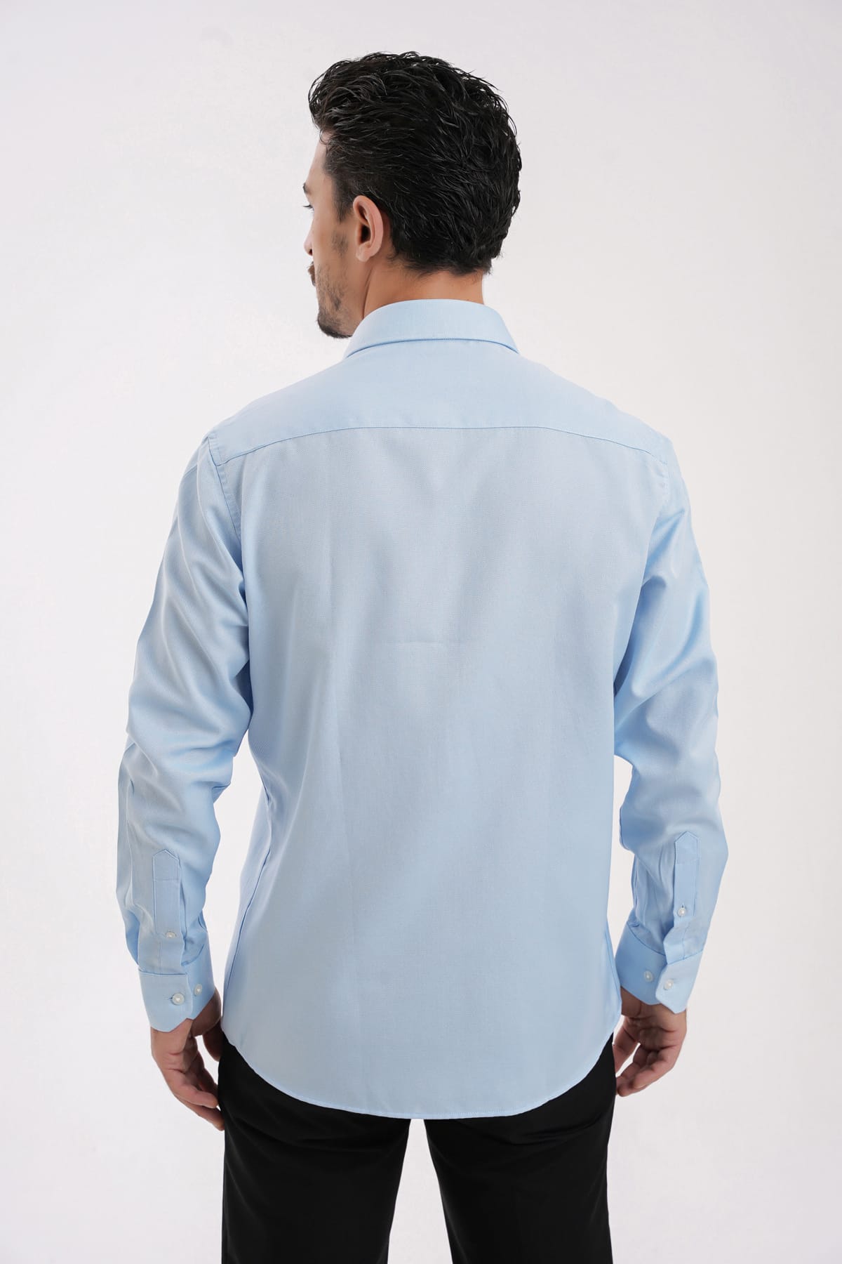 YİGİTTEKİN Kravat Yaka Slim Fit Oxford Gömlek Açık Mavi - Görsel 2