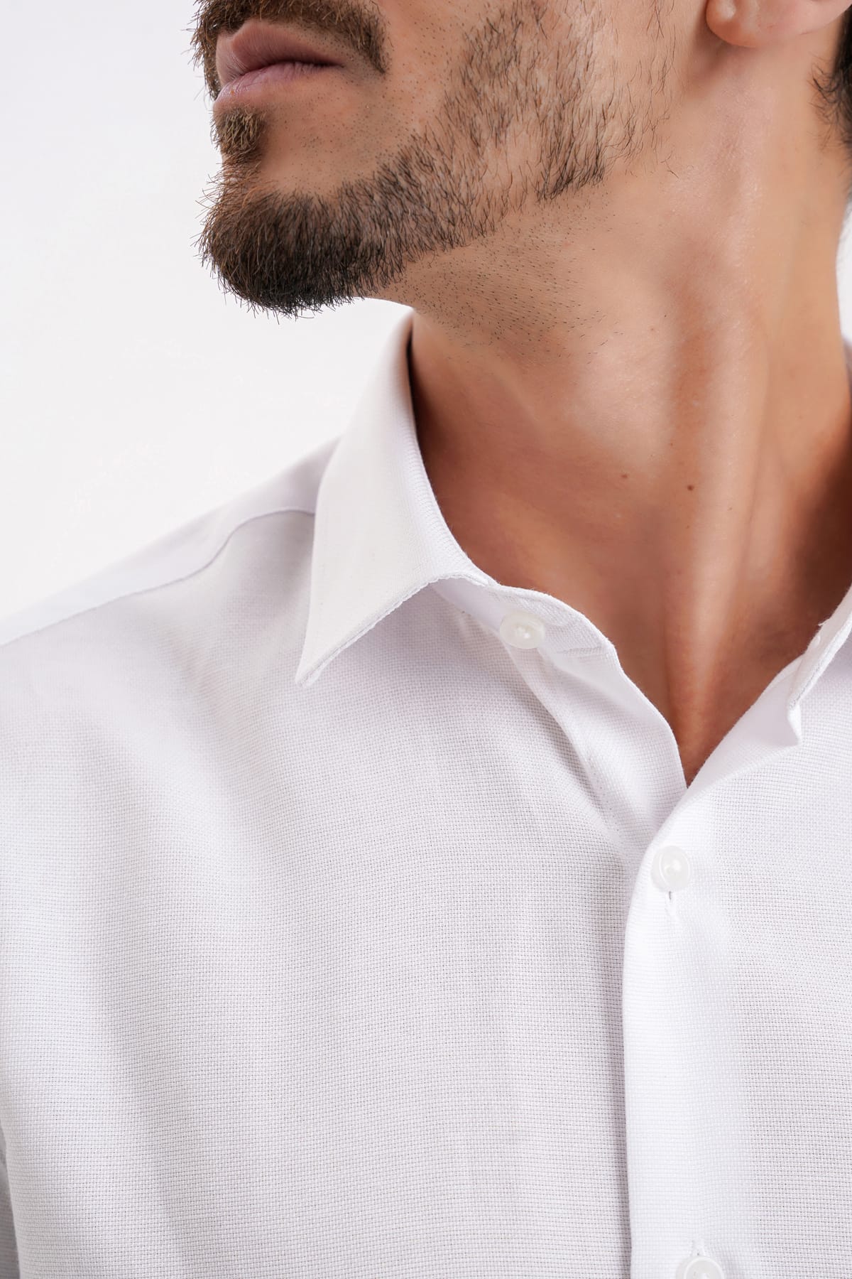YİGİTTEKİN Kravat Yaka Slim Fit Oxford Gömlek Beyaz - Görsel 3