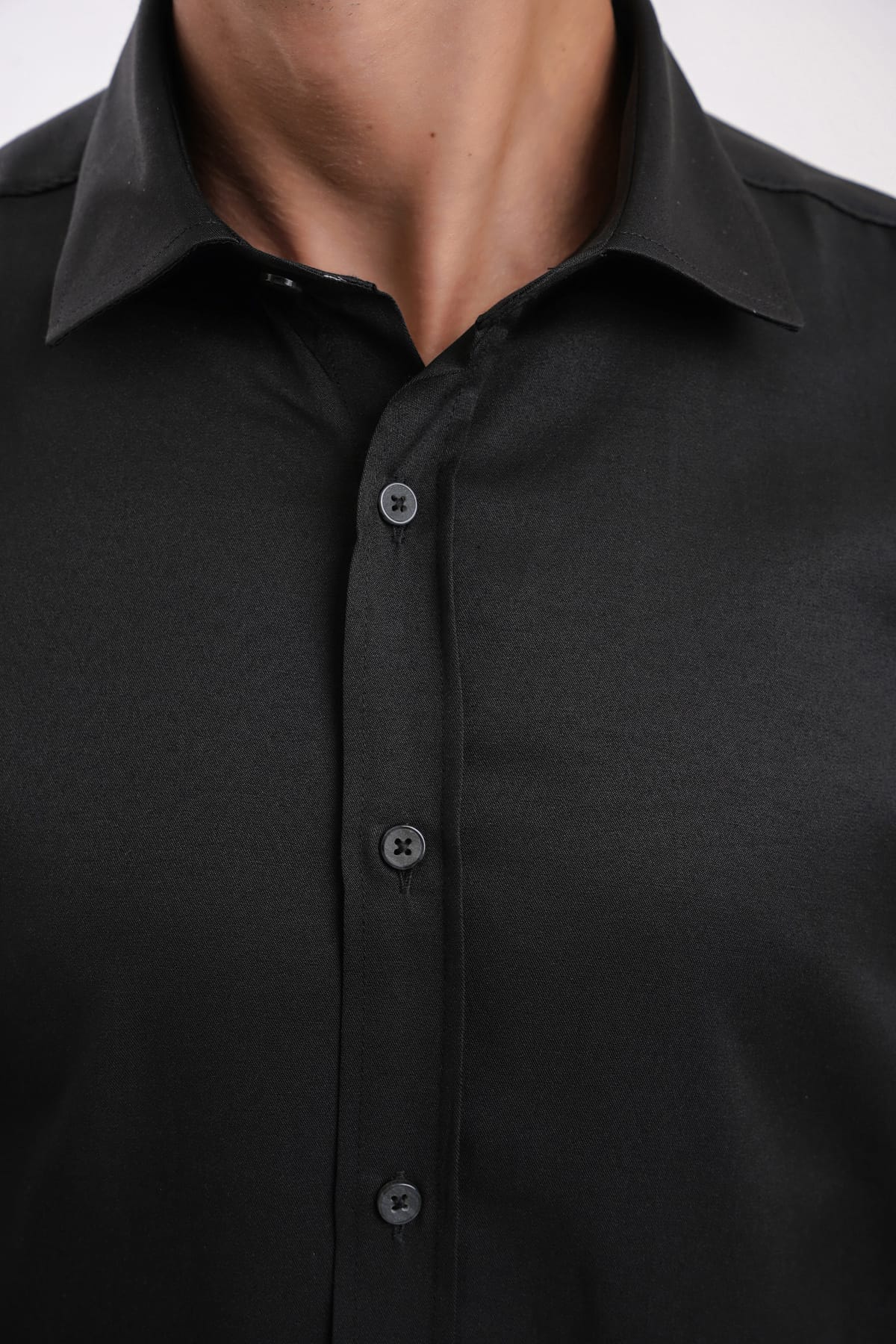 YİGİTTEKİN Dikiş Detaylı İtalyan Yaka Kulplu Slim Fit Gömlek Siyah - Görsel 3