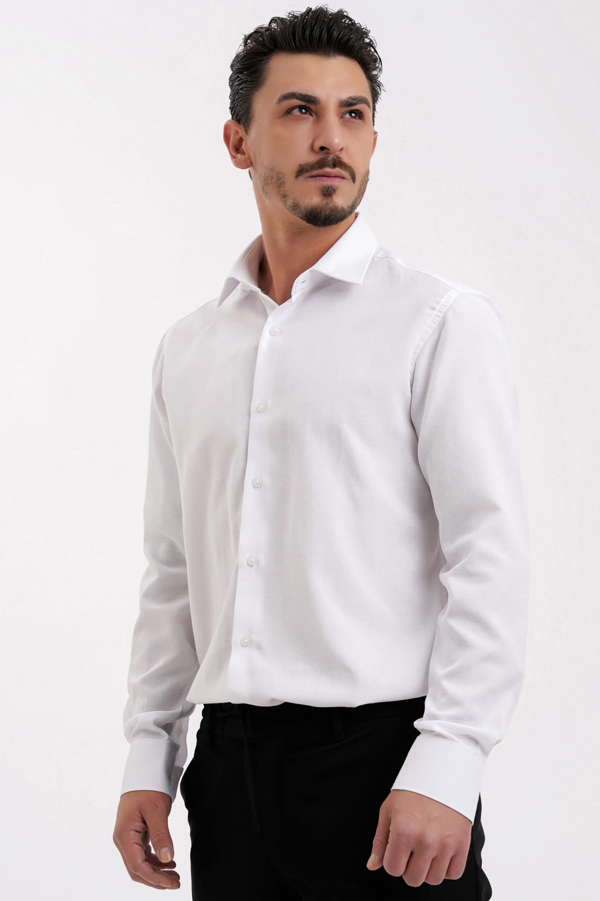 YİGİTTEKİN Kravat Yaka Slim Fit Oxford Gömlek Beyaz - Görsel 4