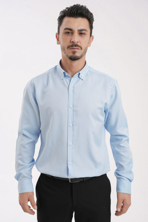 YİGİTTEKİN Düğmeli Yaka Slim Fit Oxford Gömlek Açık Mavi