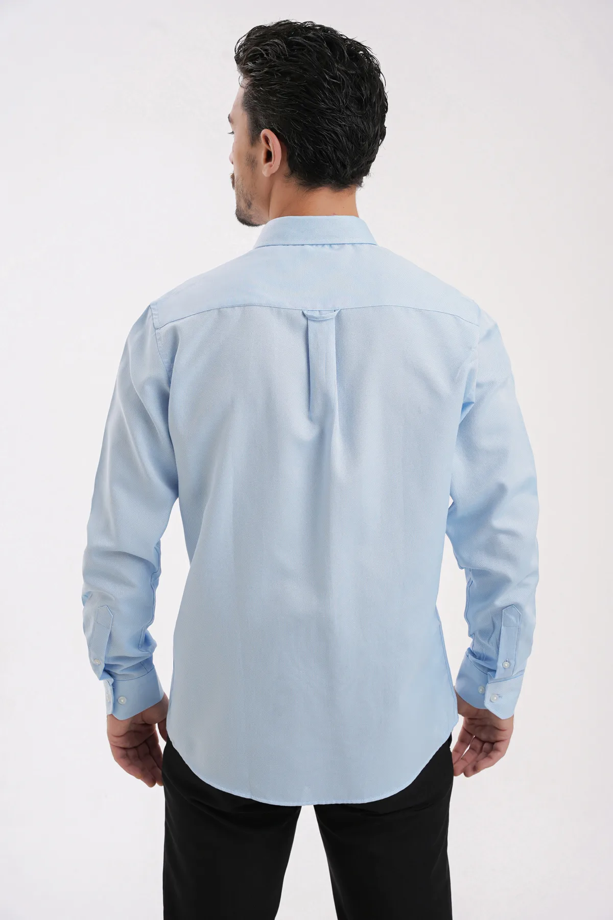 YİGİTTEKİN Düğmeli Yaka Slim Fit Oxford Gömlek Açık Mavi - Görsel 2