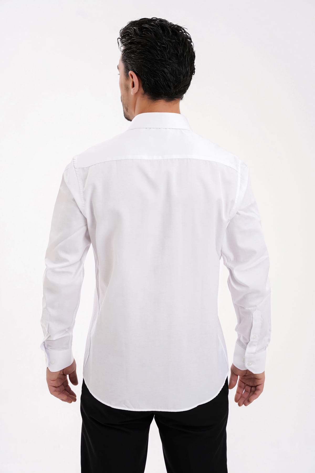 YİGİTTEKİN Saten İtalyan Yaka Slim Fit Gömlek Beyaz - Görsel 2