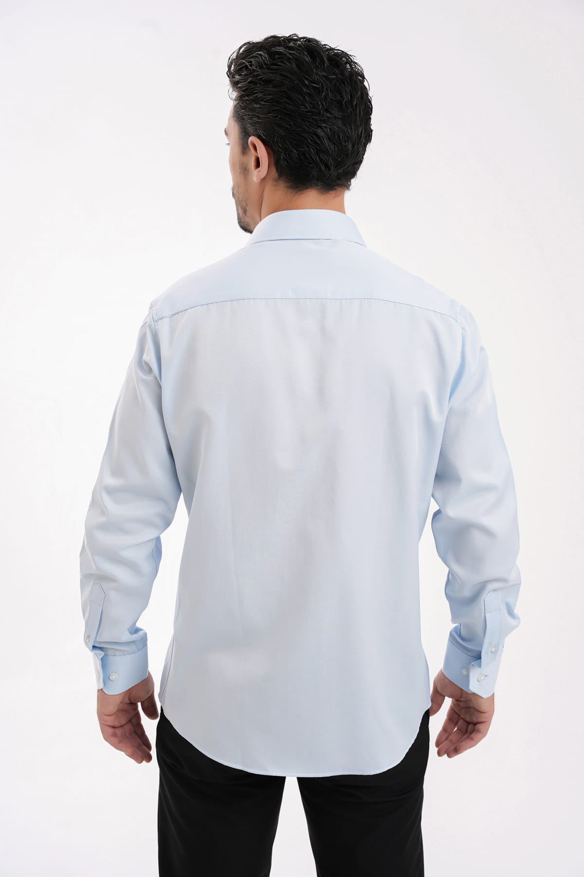 YİGİTTEKİN Saten İtalyan Yaka Slim Fit Gömlek Açık Mavi - Görsel 2