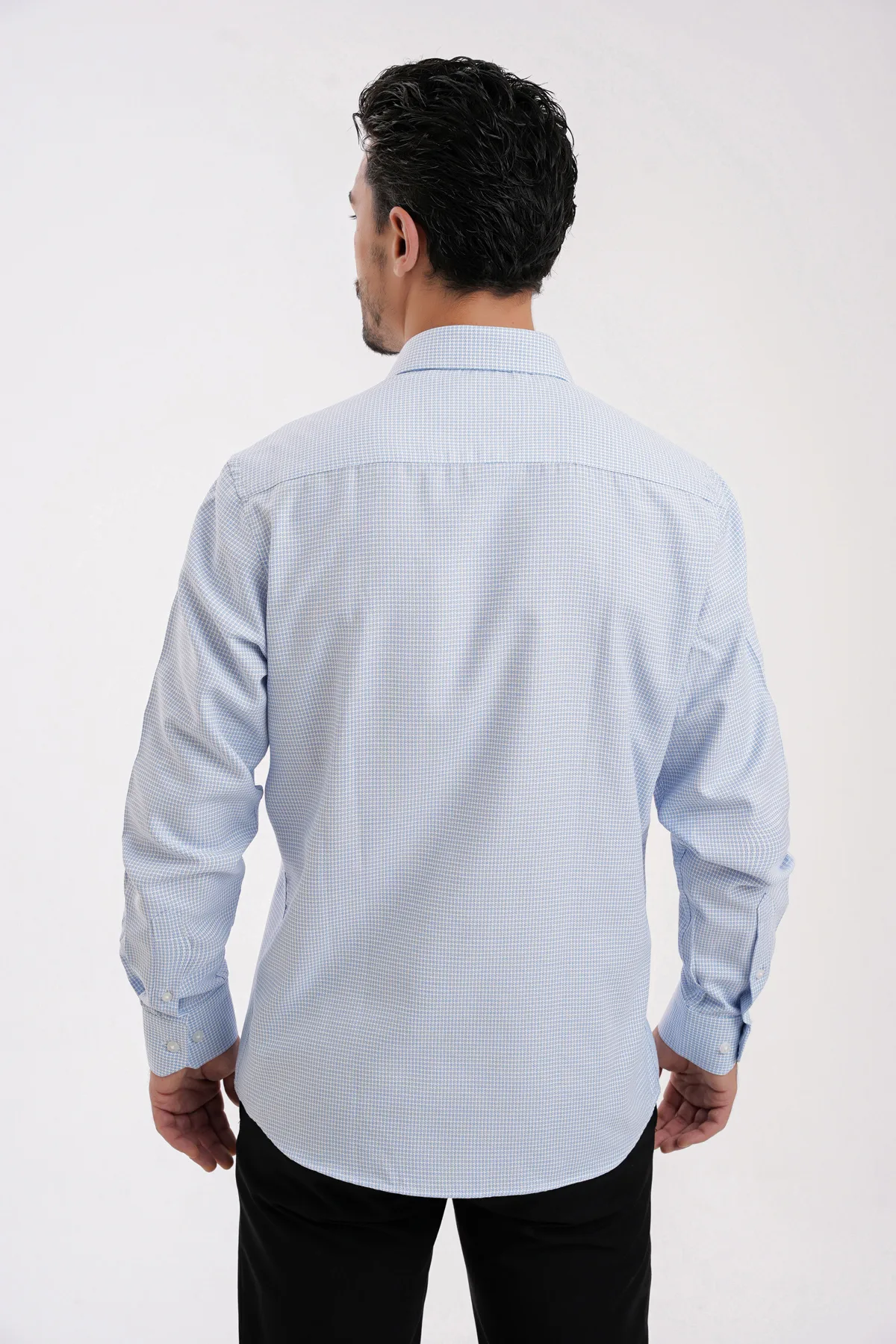YİGİTTEKİN Desenli İtalyan Yaka Slim Fit Gömlek Açık Mavi - Görsel 2