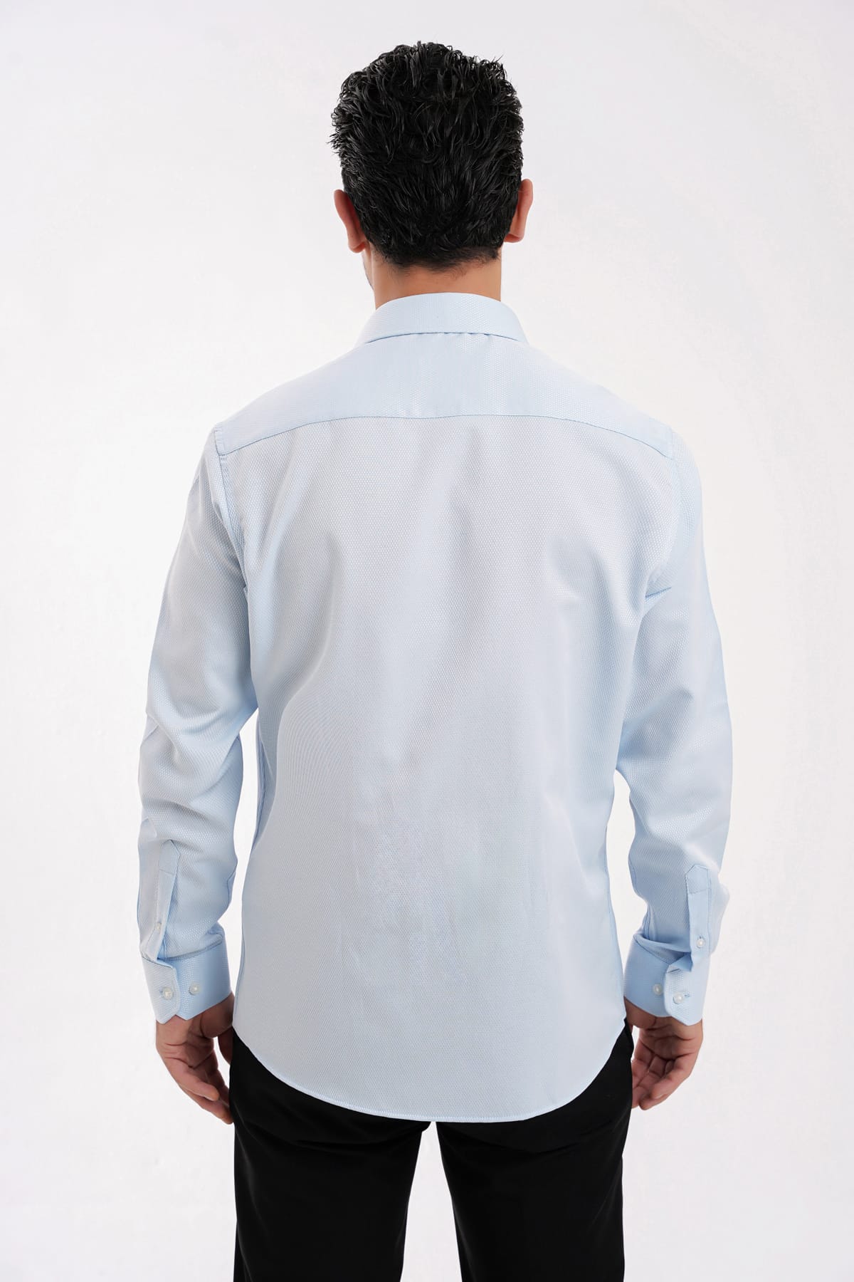 YİGİTTEKİN Armür Dokulu İtalyan Yaka Slim Fit Gömlek Açık Mavi - Görsel 4