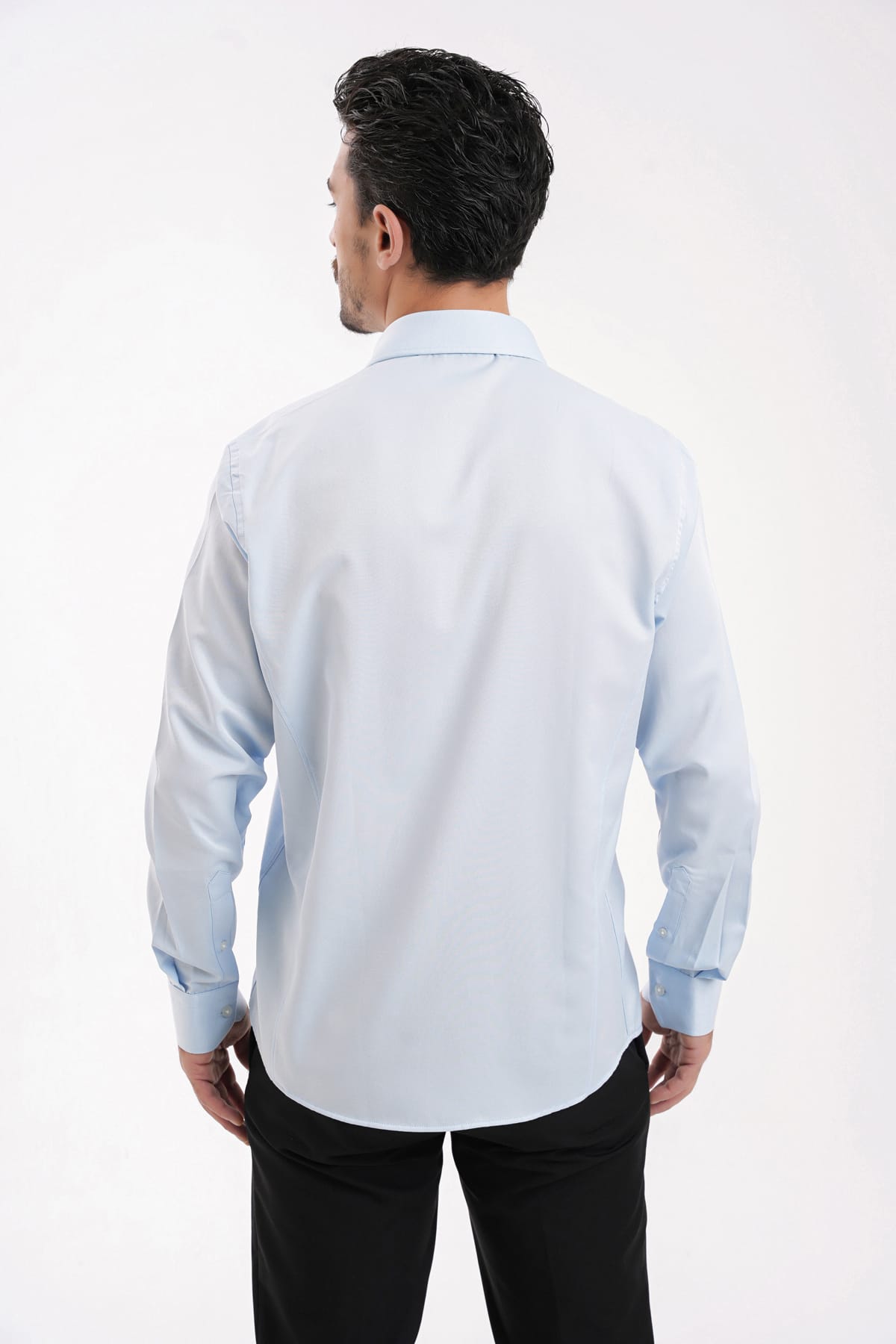 YİGİTTEKİN Dikiş Detaylı İtalyan Yaka Kulplu Slim Fit Gömlek Açık Mavi - Görsel 3