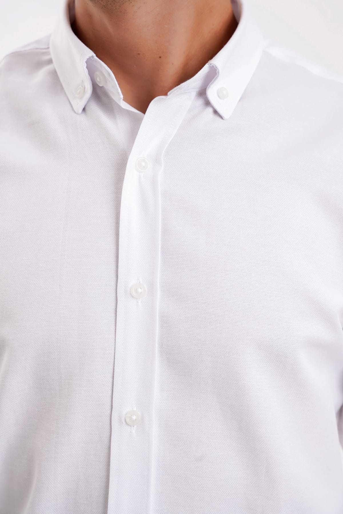 YİGİTTEKİN Düğmeli Yaka Slim Fit Oxford Gömlek Beyaz - Görsel 3
