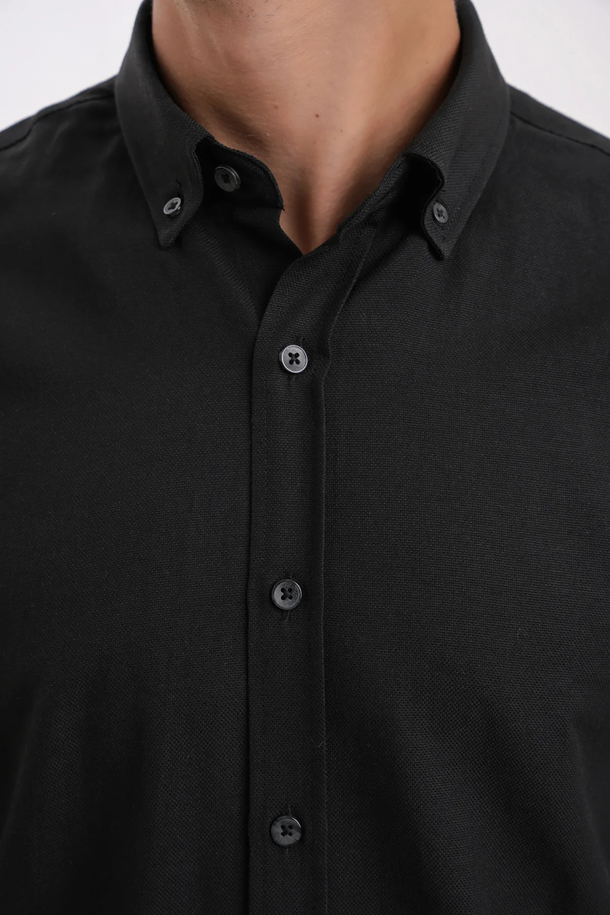 YİGİTTEKİN Düğmeli Yaka Slim Fit Oxford Gömlek Siyah - Görsel 4
